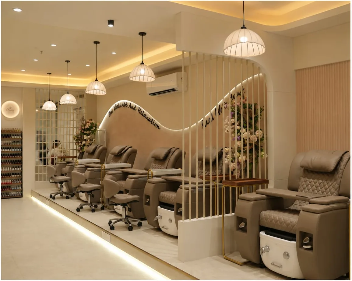Cushioned spa pedicure chairs in the Daisy pedicure lounge