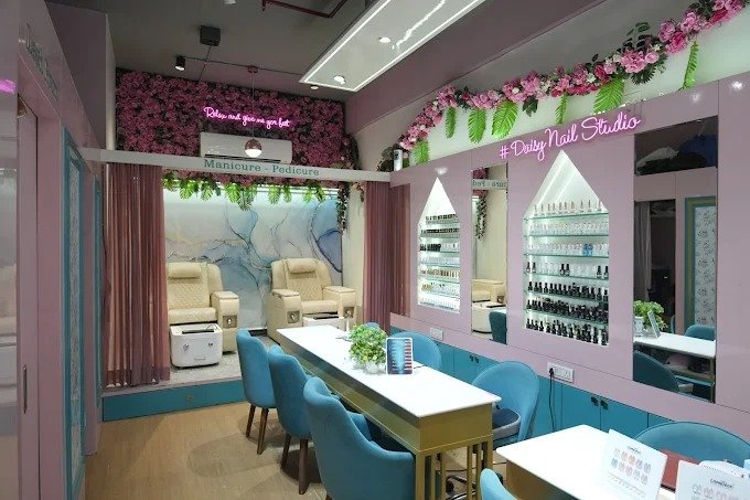 Manicure and pedicure area inside Daisy Nail Studio Sindhu Bhavan